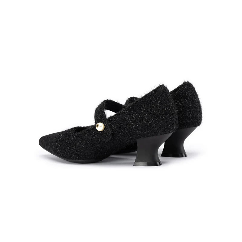 Vintage Pearl Strap Mary Jane Heels - Black