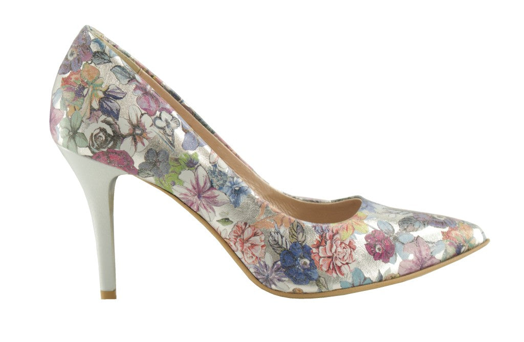 Bosccolo Womens High Heels - Flowers On Silver