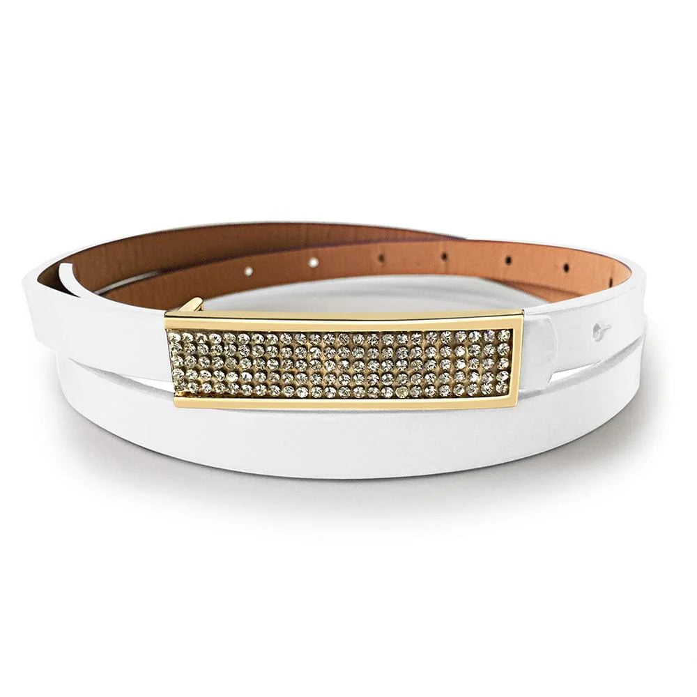 White Leather Belt With Gold Buckle