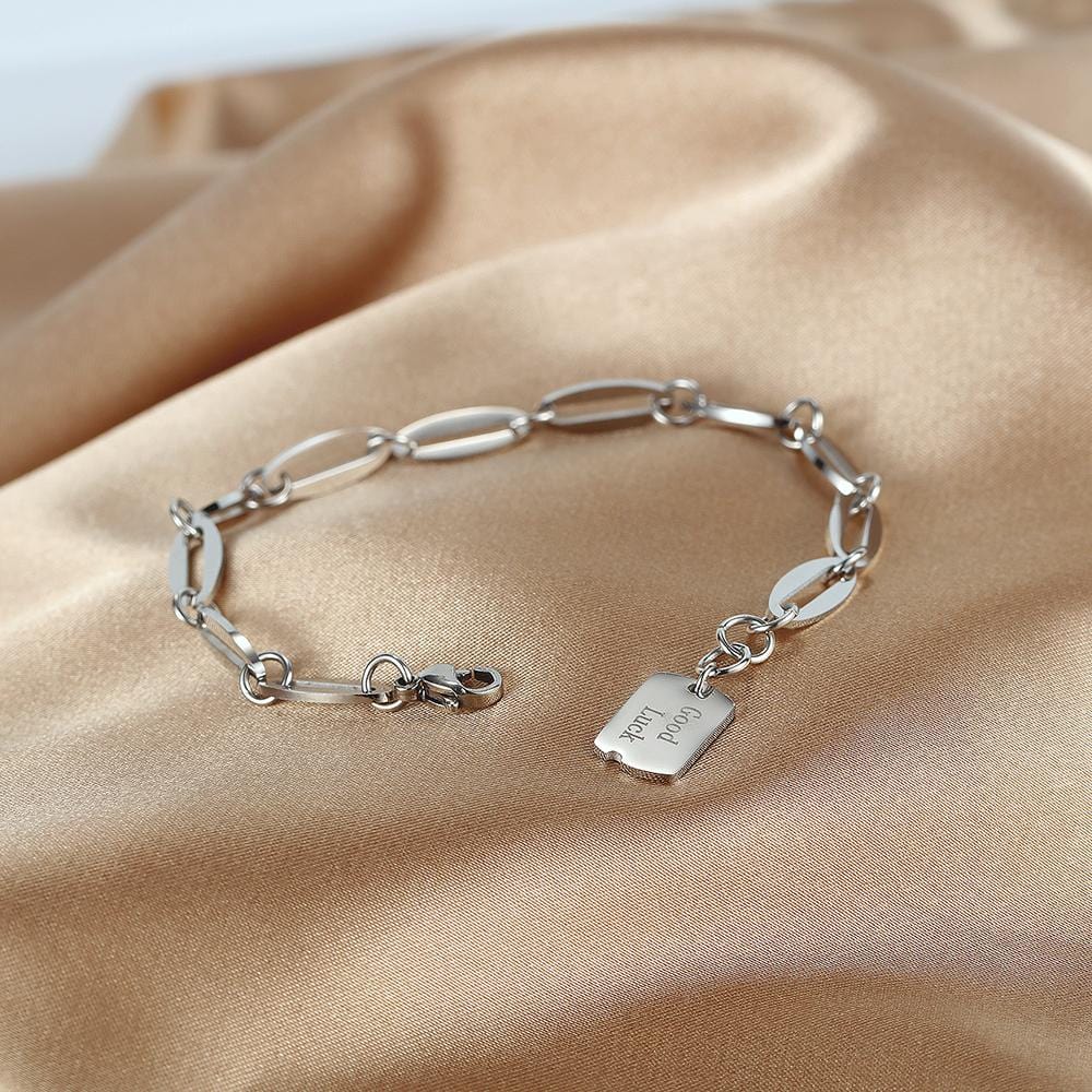 Bullion Gold Good Luck Chain Bracelet in White Gold Layered Steel Jewellery