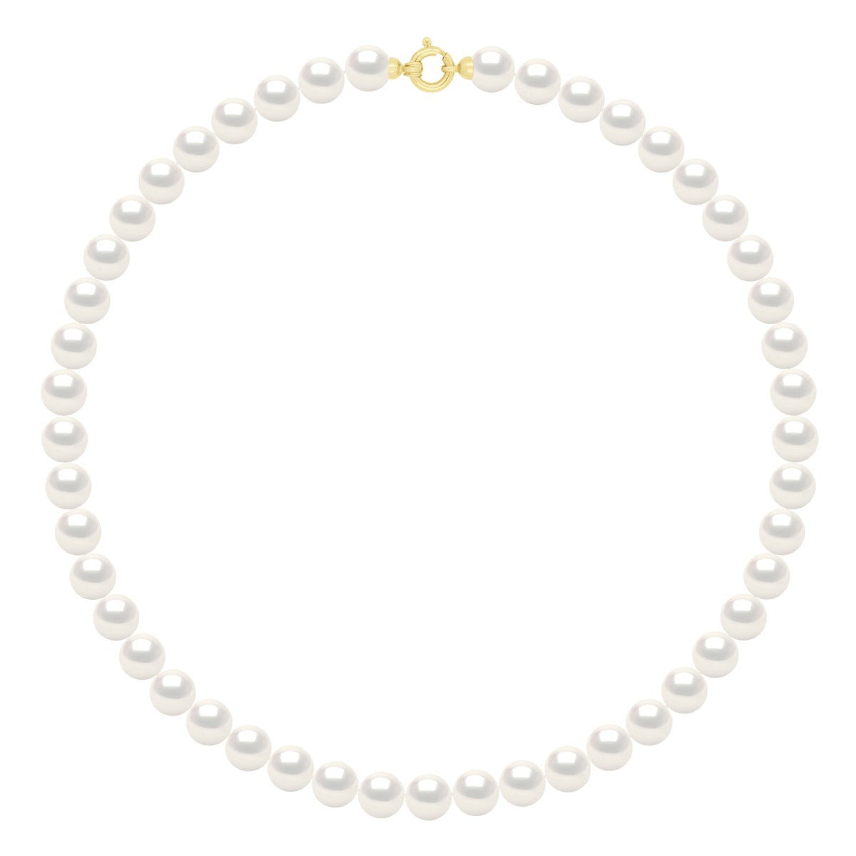 Necklace Row "Princess"of Real Cultured Freshwater Pearls Round 8-9 mm - Natural White - Longueur 42 cm