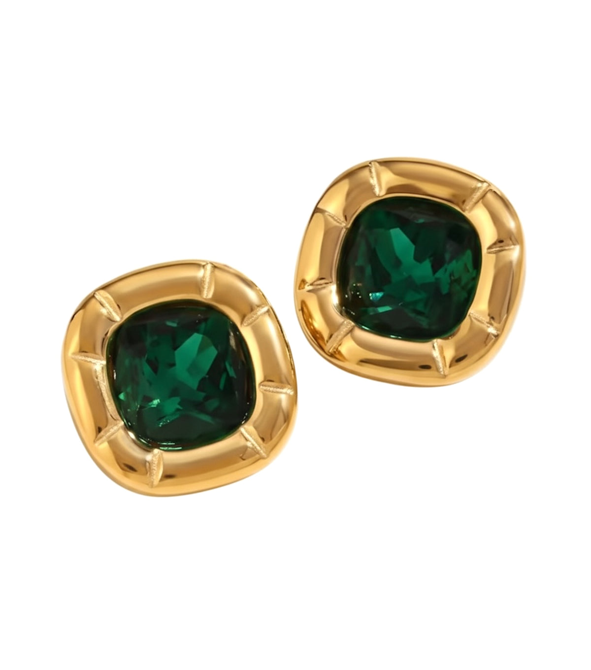 Liv Oliver 18K Gold Green Gemstone Large Cushion Earrings