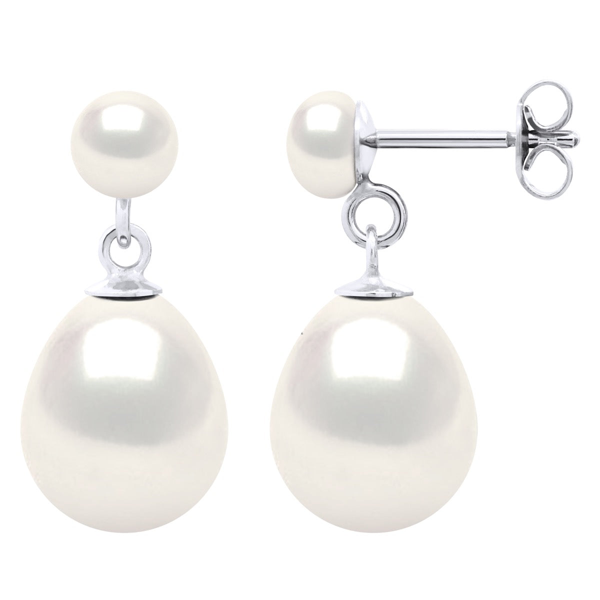Double Earrings White Gold - Natural White - Longueur 42 cm