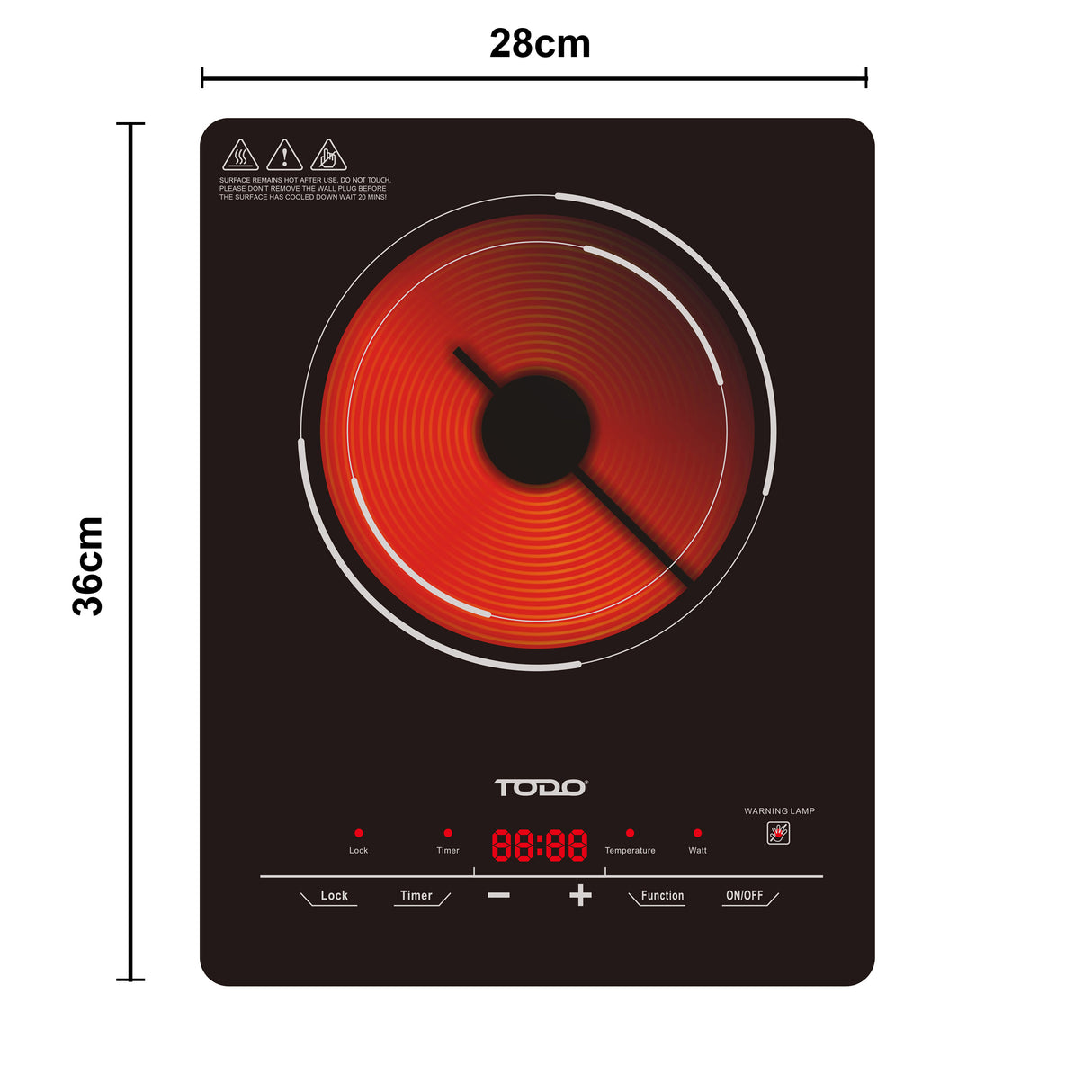 TODO 2000W Infrared Hotplate Electric Cooktop Tempered Crystal Glass Touch Control