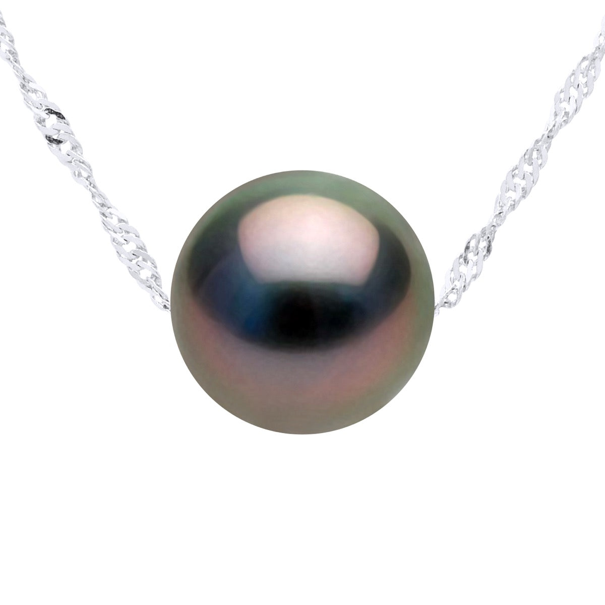 Necklace Real Cultured Tahiti Pearl Passing Through Round 9-10 mm - Longueur 18 cm