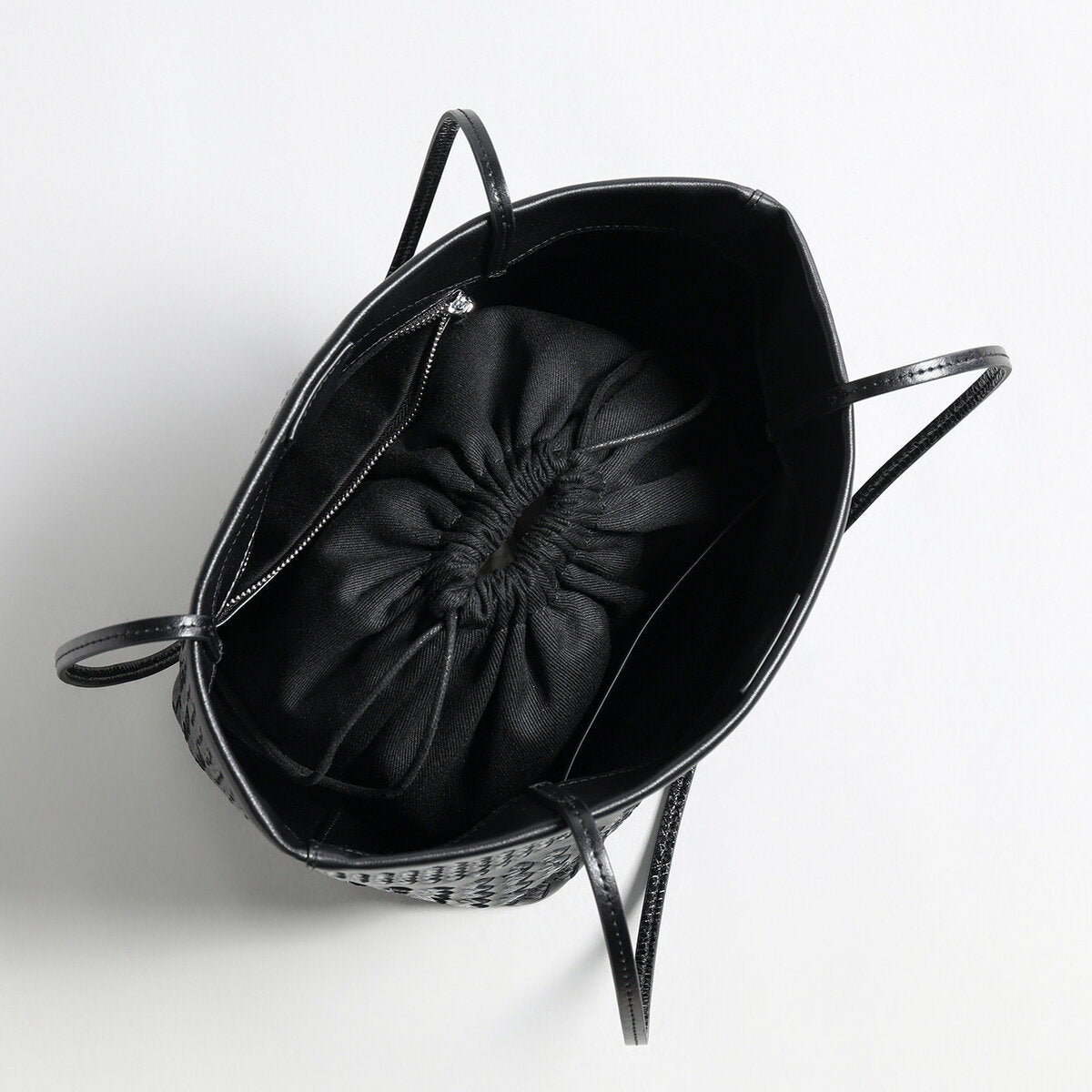 Hand-Woven Leather Tote Bag - Black