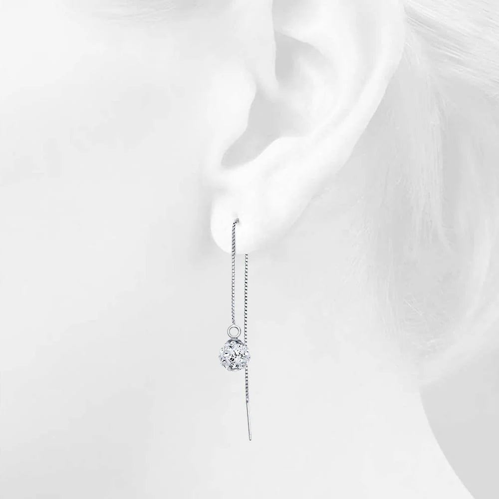 Solid 925 Sterling Silver Shamballa Threader Earrings