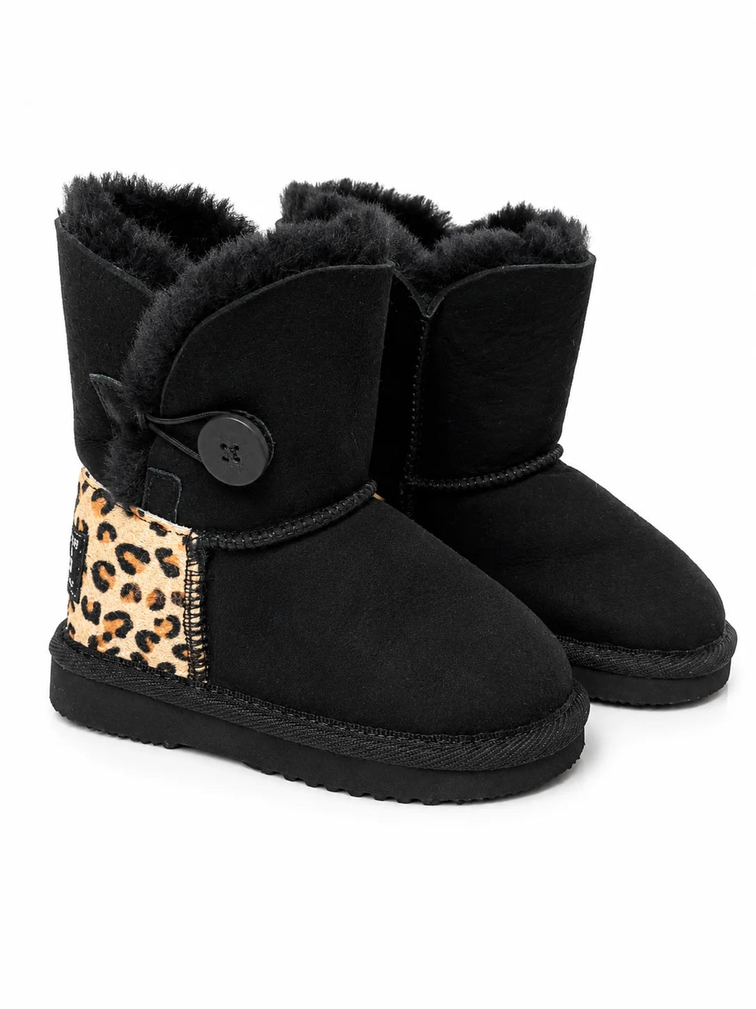 Australian Leather Ugg Kids Leopard 1Button - Black - AU4