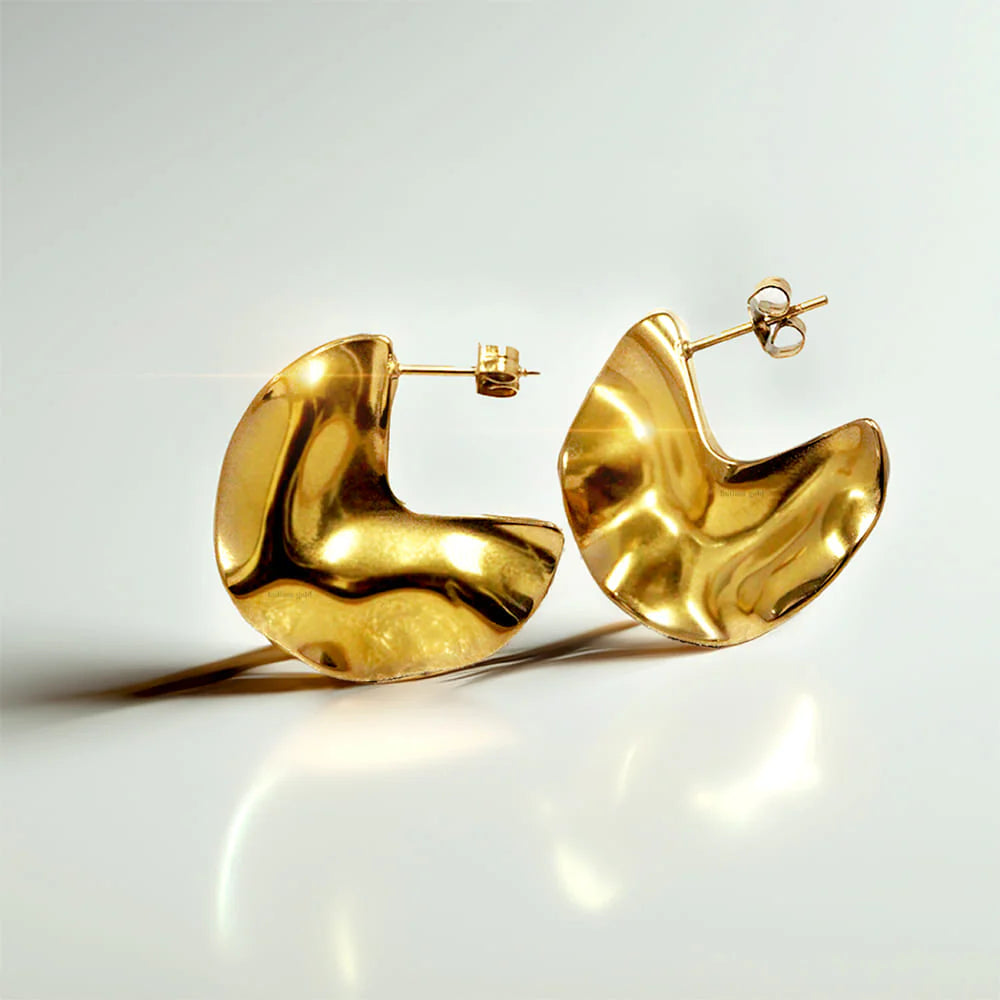 Bullion Gold Texture Tiny C-Hoop Earrings in Gold