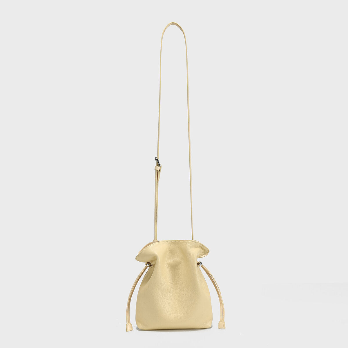 Soft Calfskin Drawstring Bucket Bag - Yellow