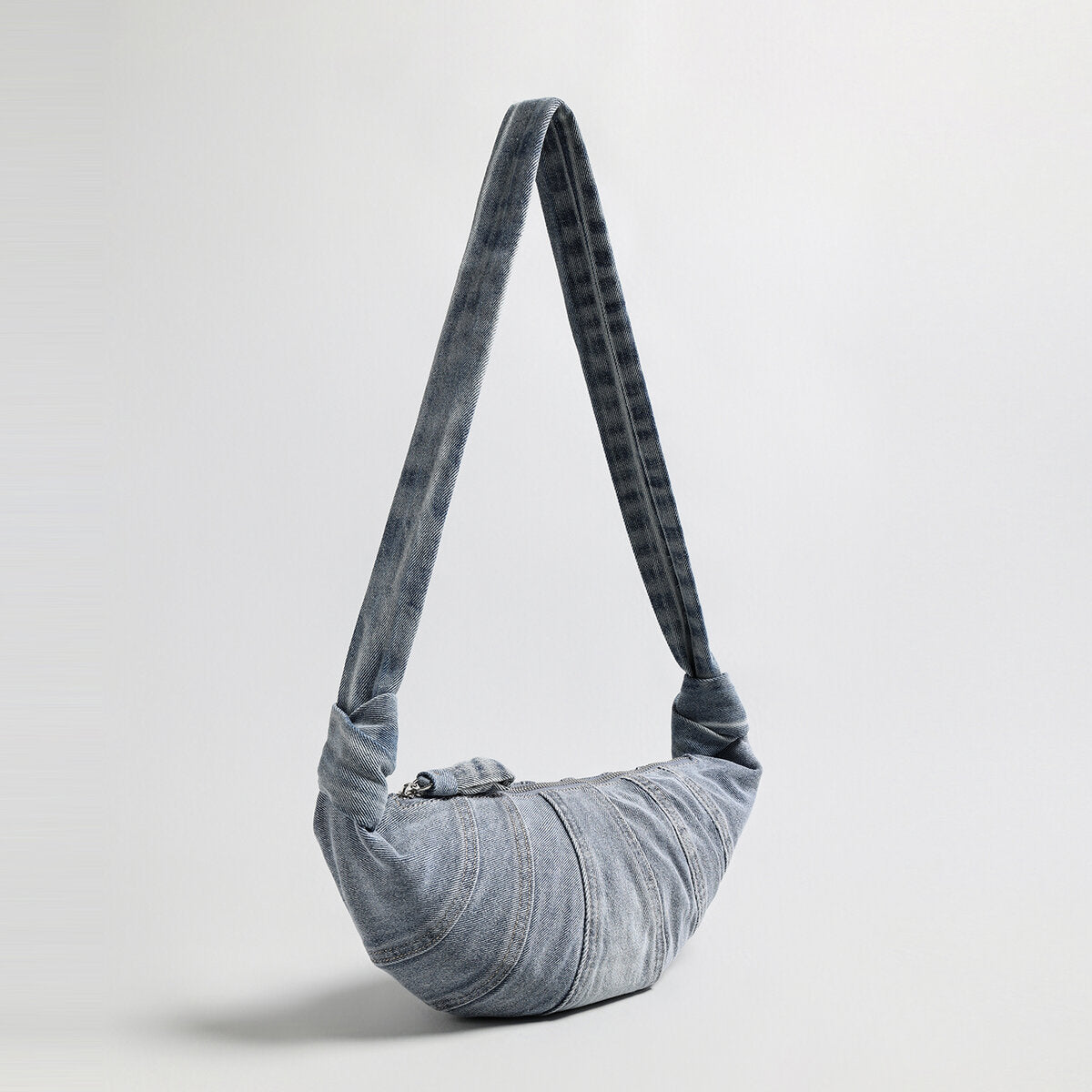Washed Denim Croissant Shoulder Bag - Denim