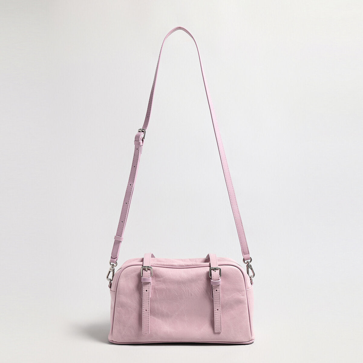 Oil-Wax Leather Boston Bowling Shoulder Bag - Pink