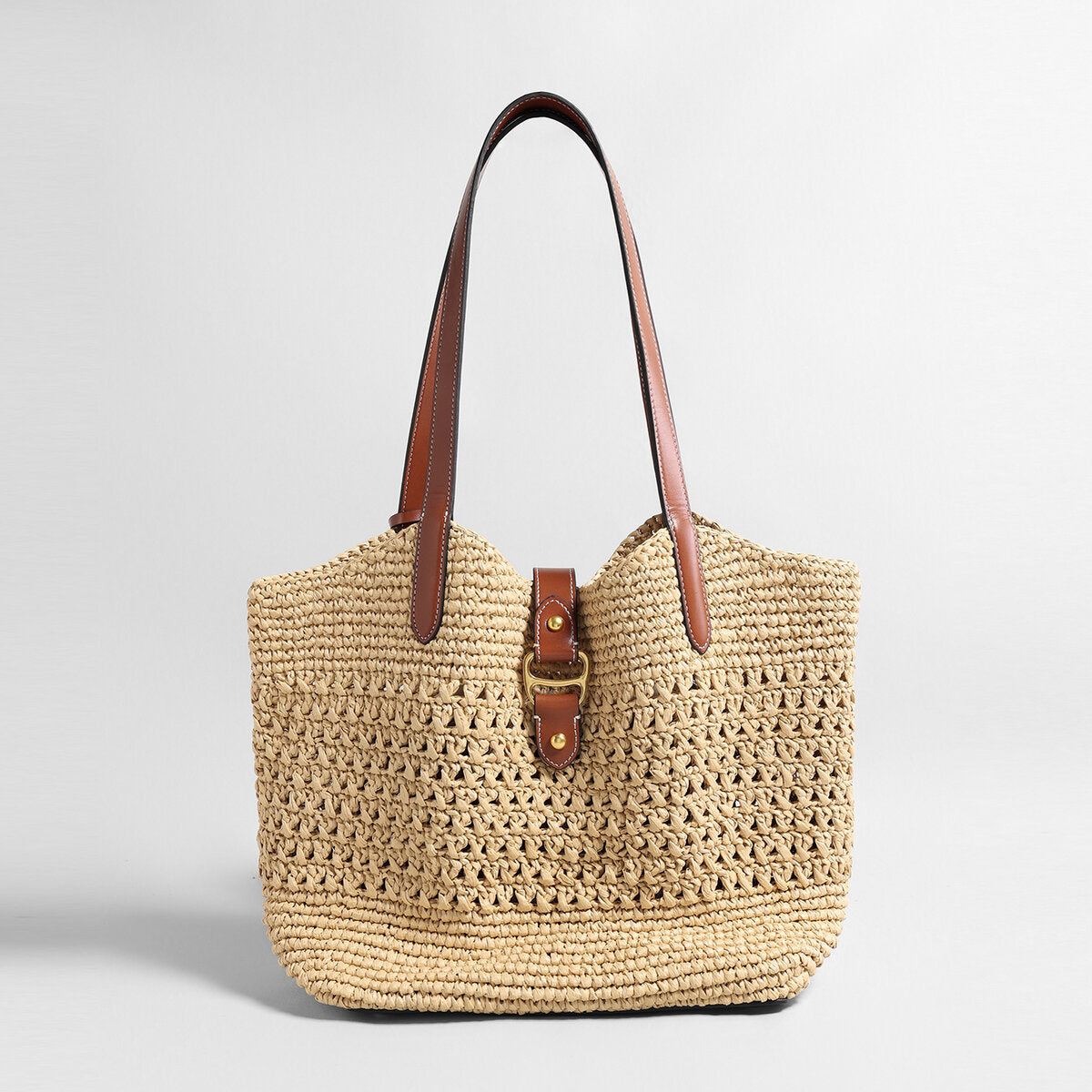 Handwoven Raffia Crochet Tote Bag - Natural