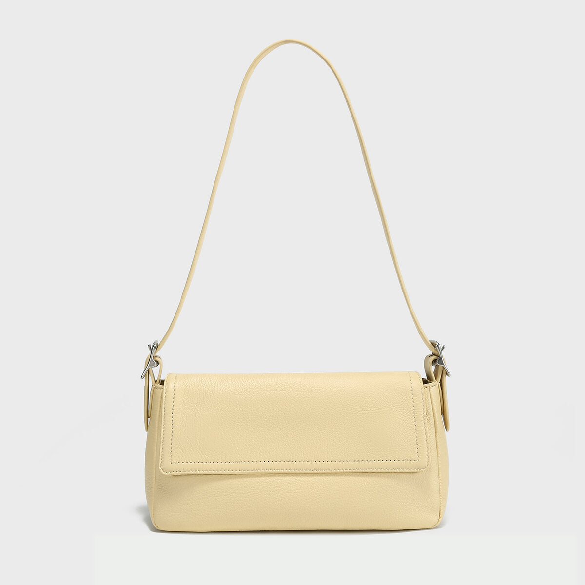 Premium Calfskin Leather Baguette Shoulder Bag - Yellow