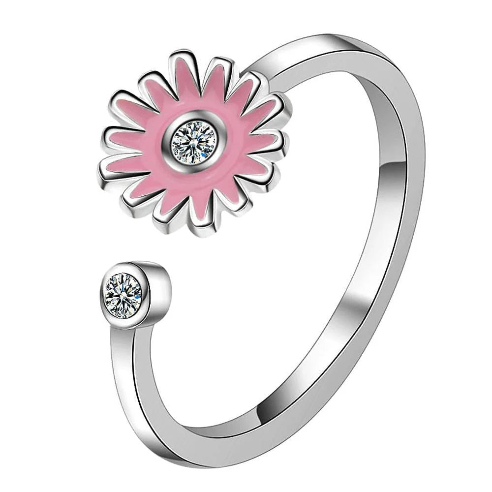 Adjustable Pink Daisy Flower with Diamonelle Ring