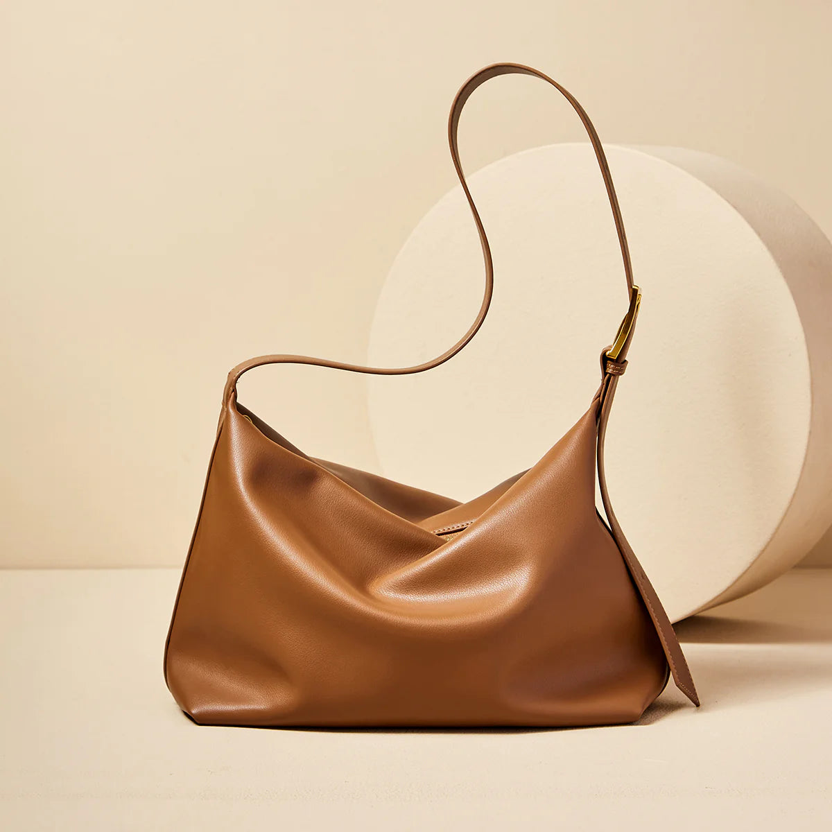 Nalandu Soft Leather Slouch Shoulder Hobo Bag - Brown