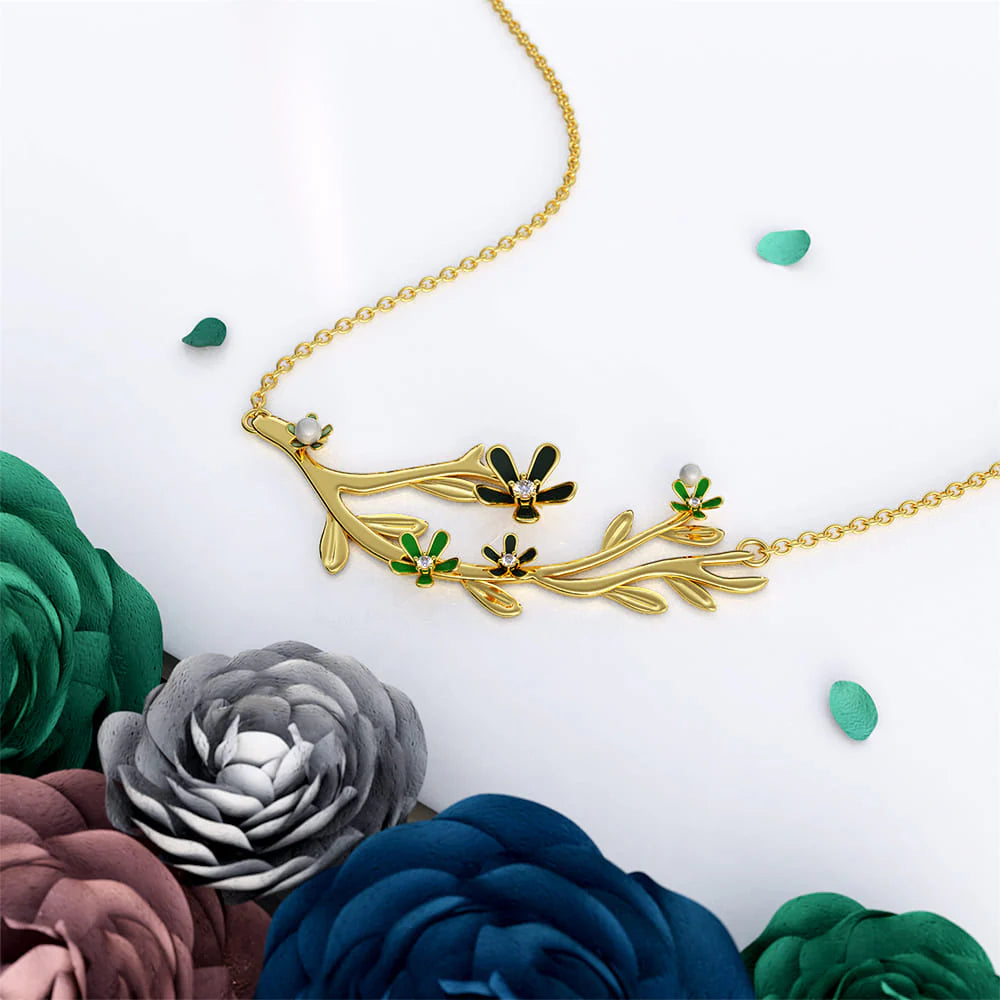 Krystal Couture Petalia Olive Green Necklace Featured SWAROVSKI Crystals in Gold