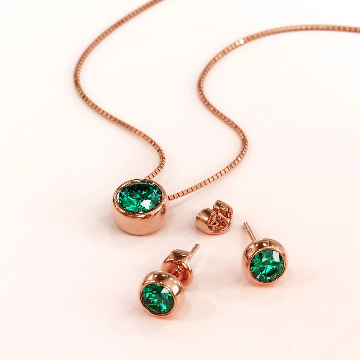 Krystal Couture Opulence Pendant Necklace Embellished with Emerald SWAROVSKI Crystals in Rose Gold