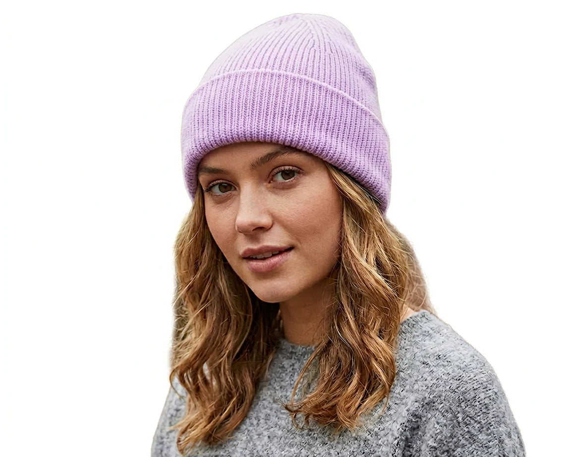 Cherry Red Cuff Beanie - Light Pink