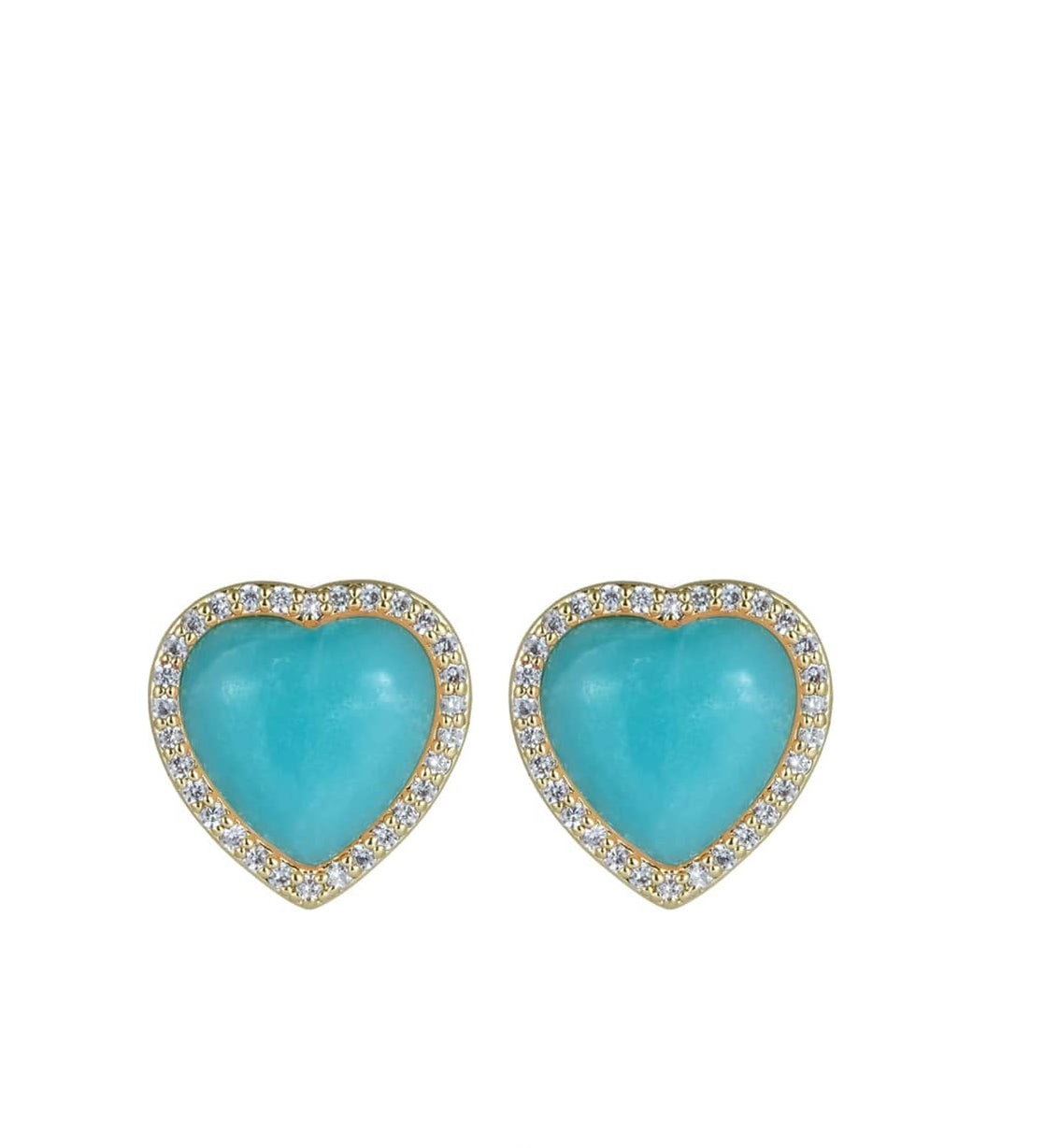 Liv Oliver 18Kk Gold Sea Blue Heart Gemstone Stud Earrings