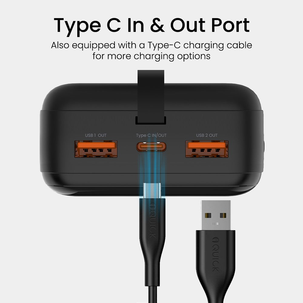 iQuick Power Square Power Bank 30000mAh 22.5W LED Display USB Type-C Type-A - Black