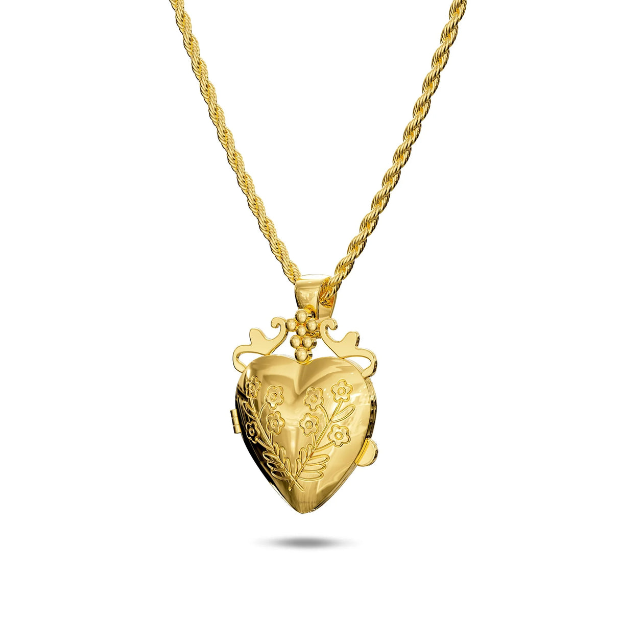 Bullion Gold Floral Heart Photo Locket Necklace