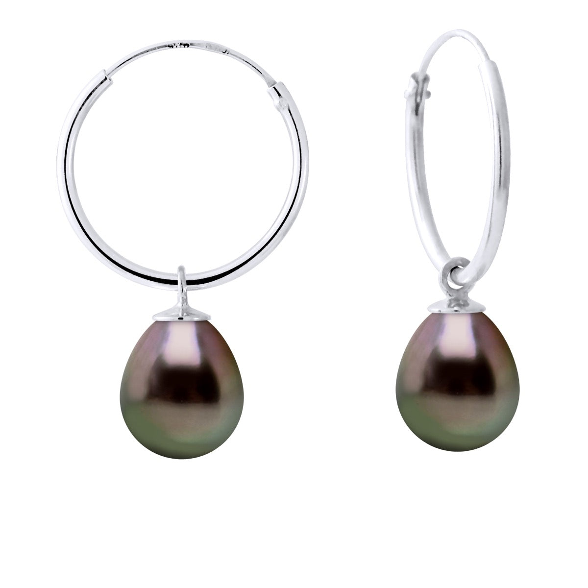 Earrings of Silver 925 Rhodium Plated and Real Cultured Tahiti Pearls Pear 8-9 mm