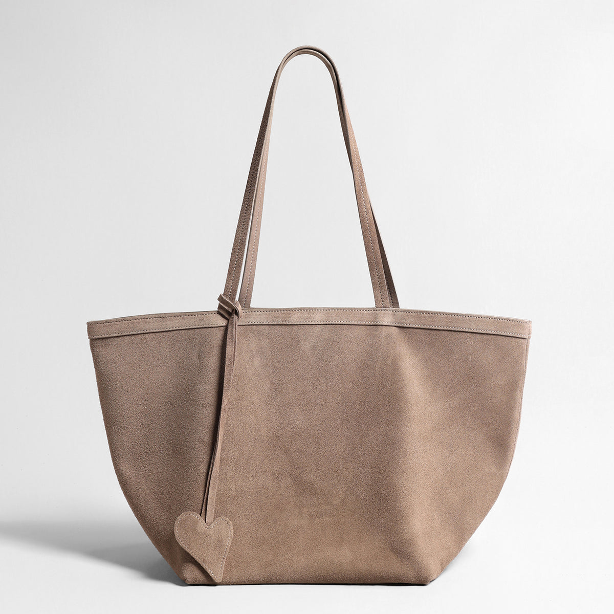 Vintage Suede Fan Tote Bag – Large Shoulder Bag with Heart Charm
