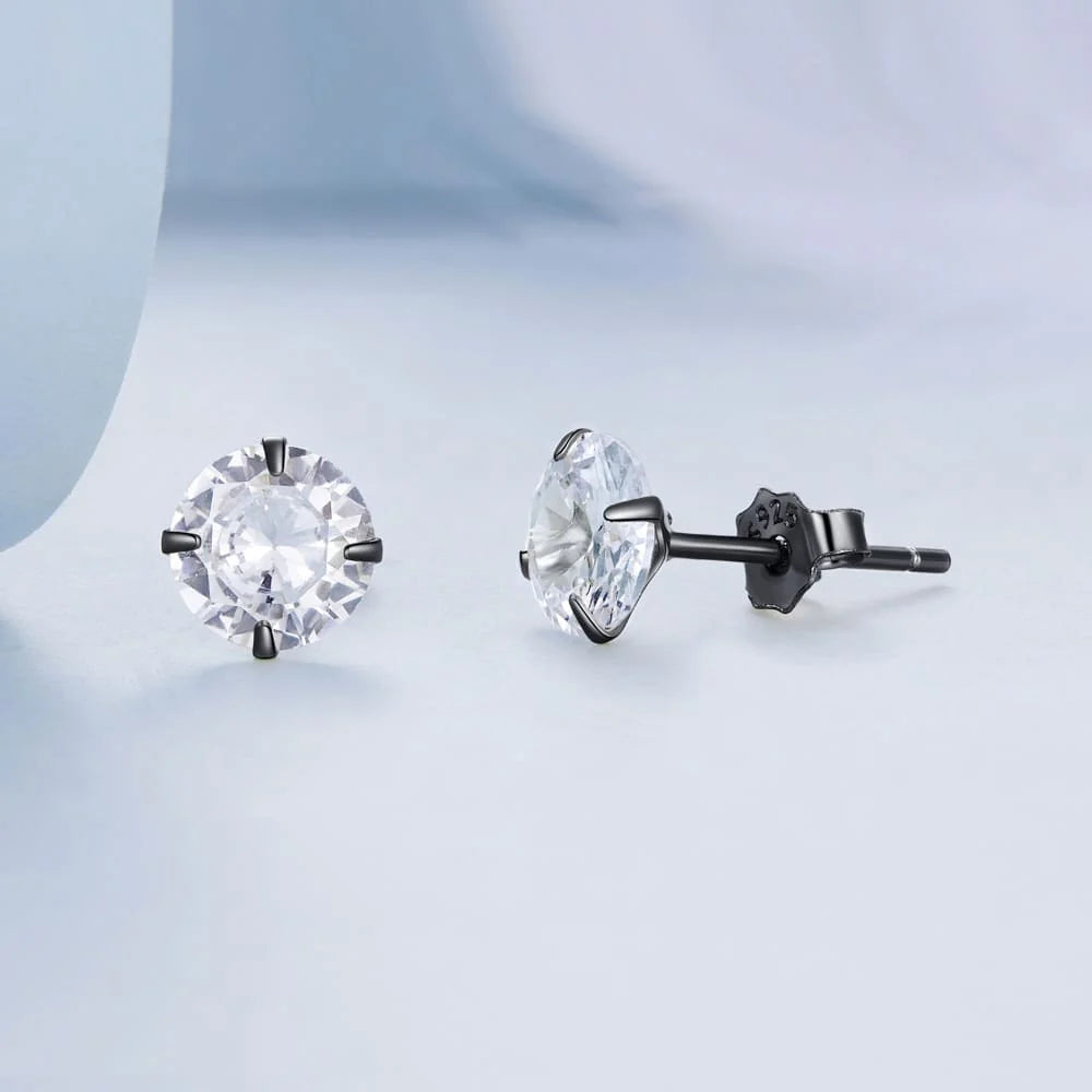 Solid 925 Signature Silver Mary Anne Crystal Stud Earrings In Black Gold