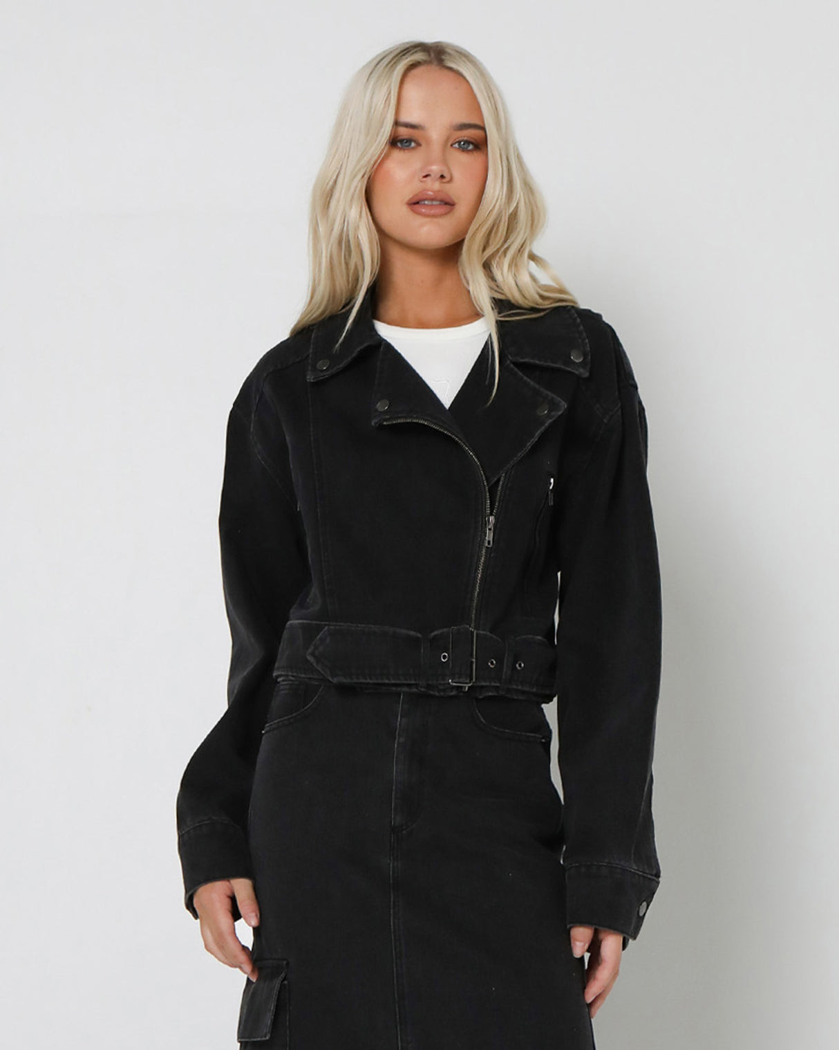 Lost In Lunar Women's Hutton Biker Jacket - Black Denim