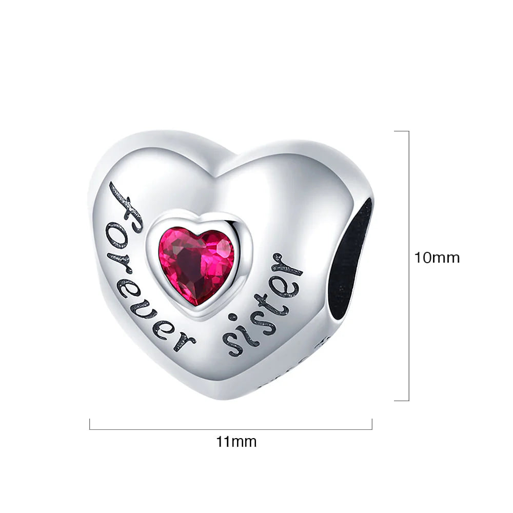 Solid 925 Sterling Silver Bolded Heart Forever Sister Inscription Pandora Inspired Charm