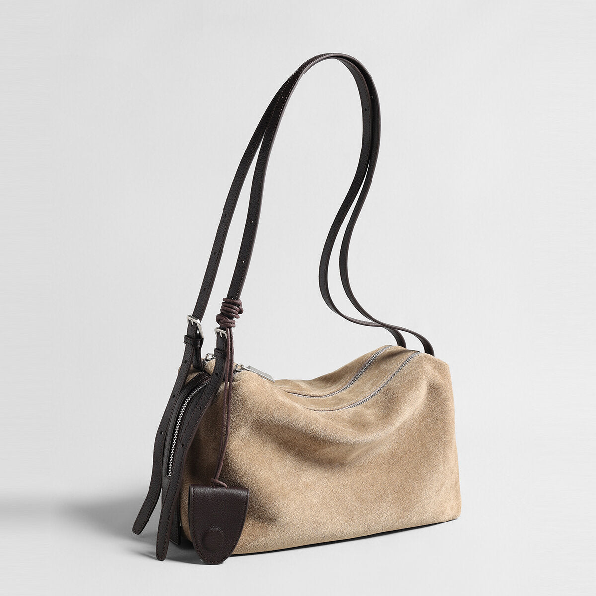 Suede Leather Slouchy Pillow Shoulder Bag - Oat