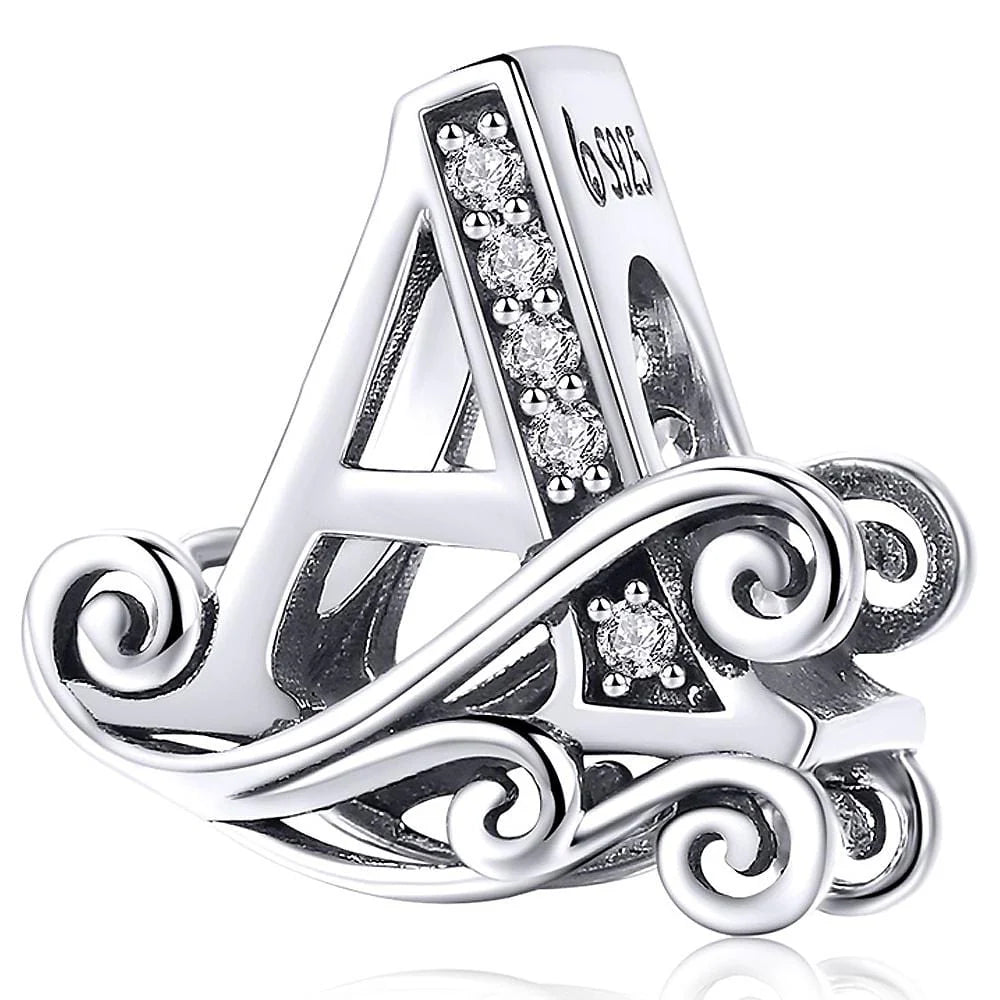 Solid 925 Sterling Silver Vintage Inspired Antique Alphabet Charm