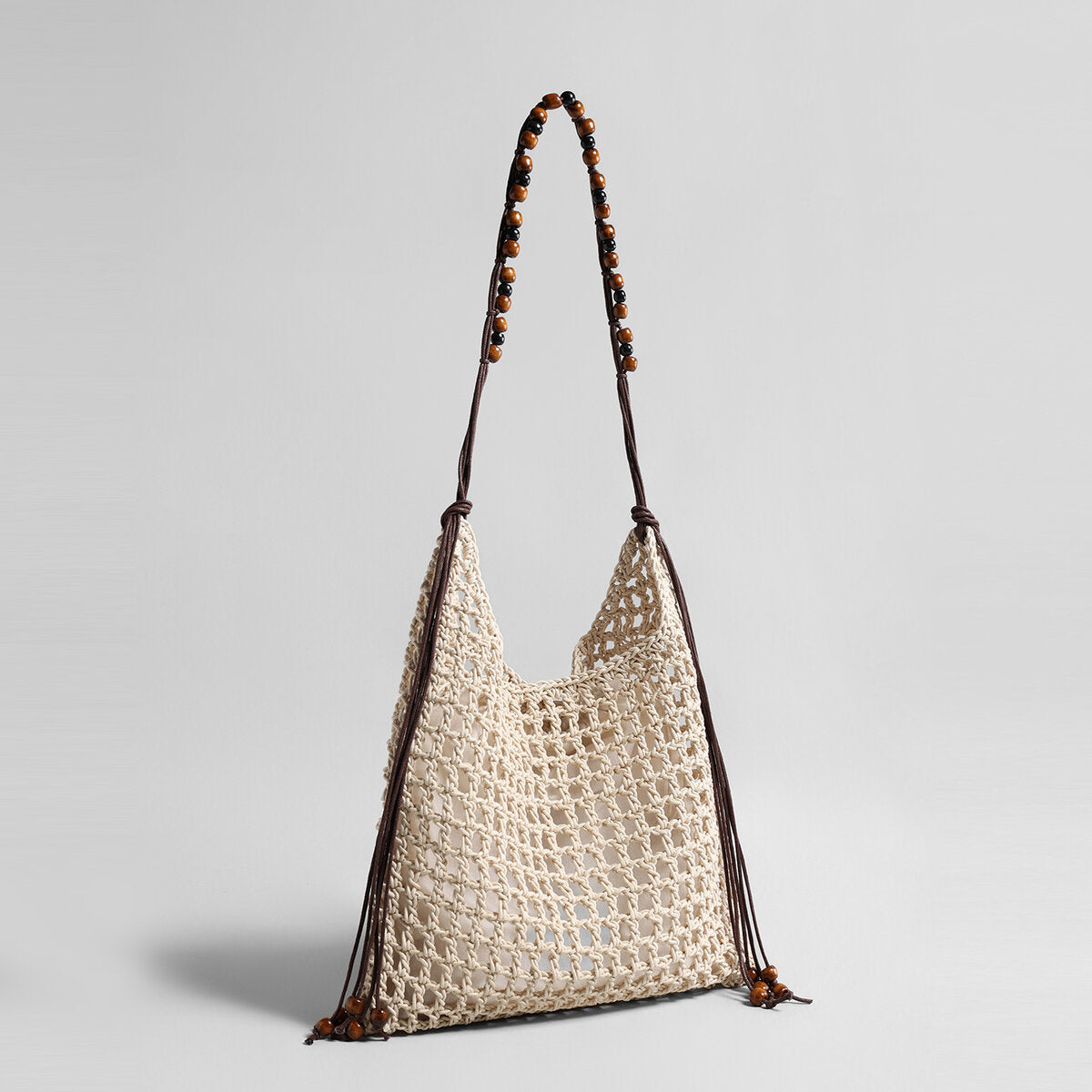 Hand-Crocheted Open-Weave Hobo Bag - Ivory