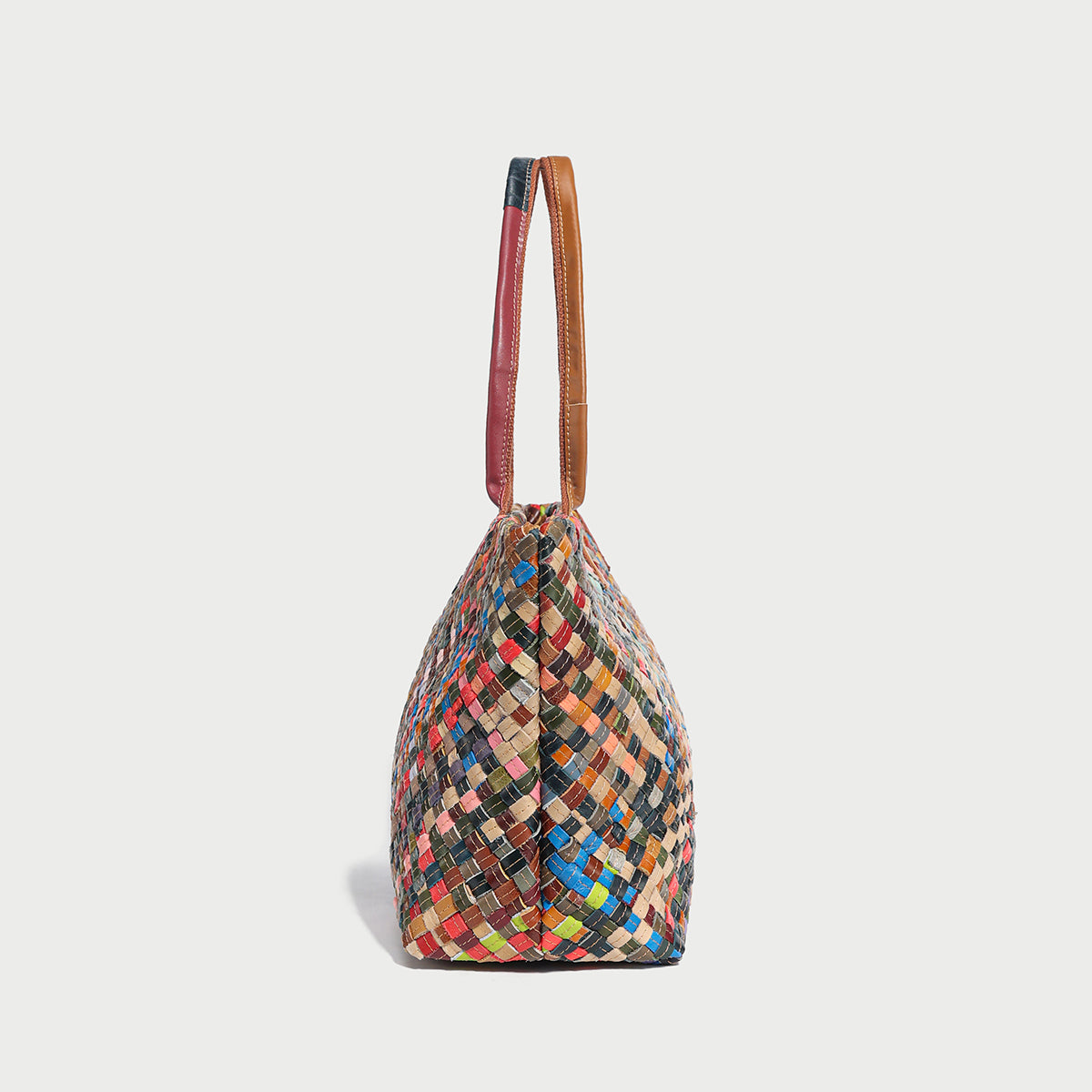 Flamboyant Multicolor Woven Leather Tote Bag - Rainbow