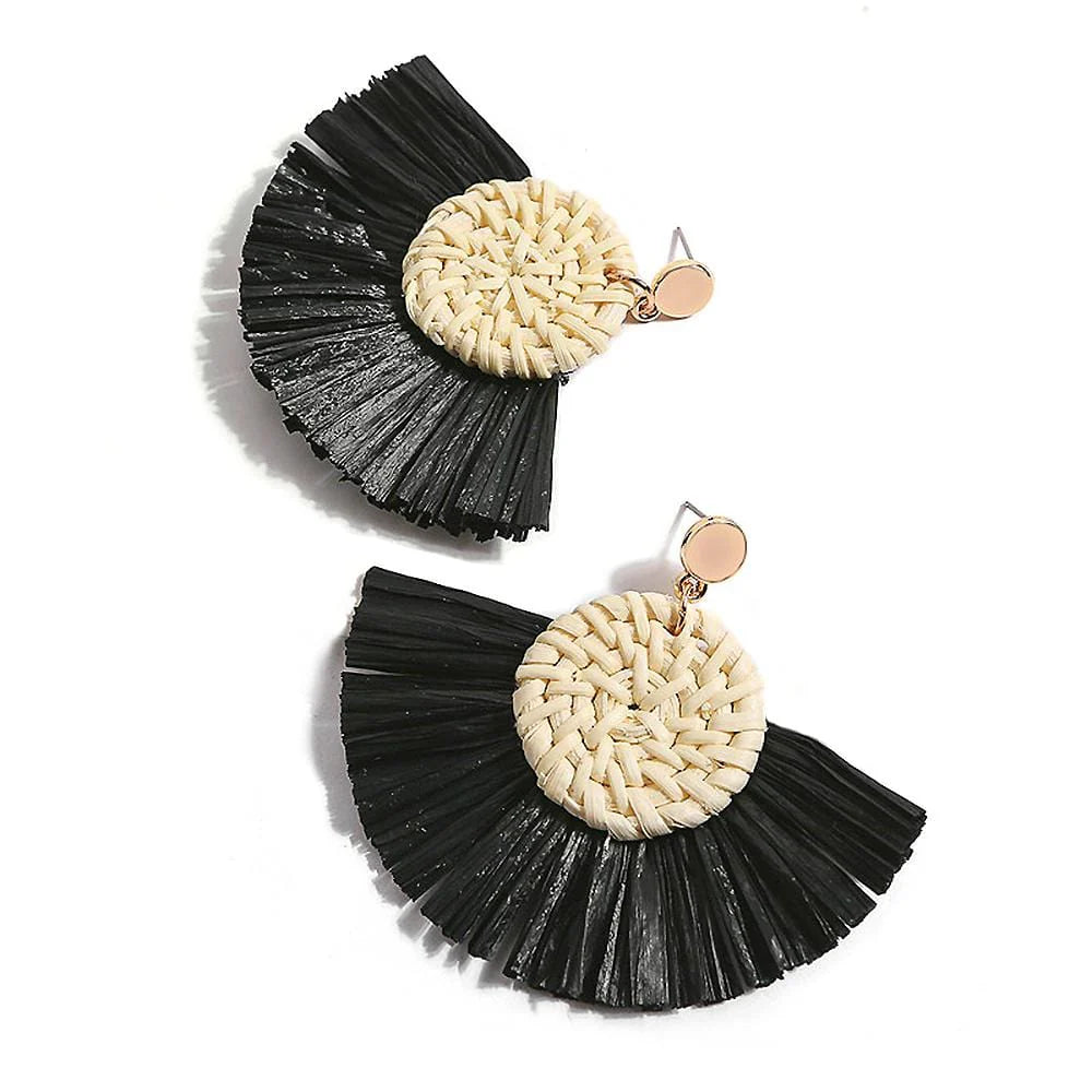 Im A Fan Black Raffia Earrings