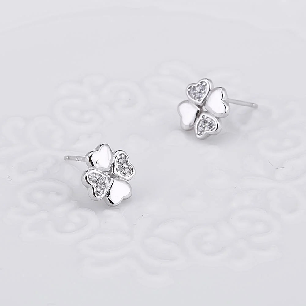 Solid 925 Sterling Silver Heart Petals Studs Earrings