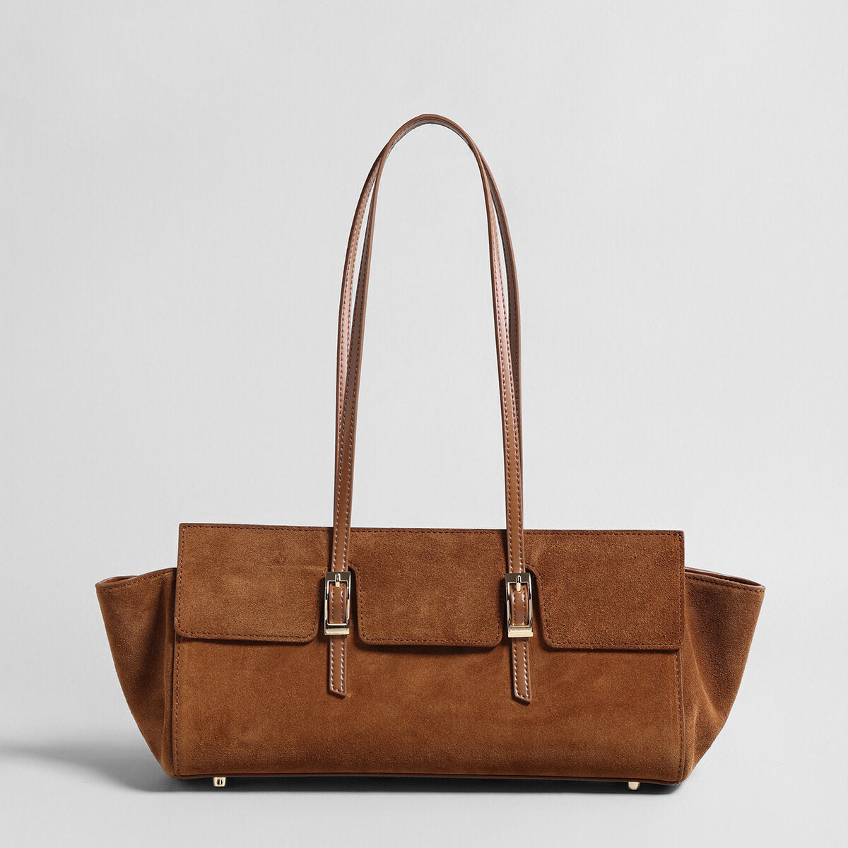 Suede Leather Winged Shoulder Bag - Brown
