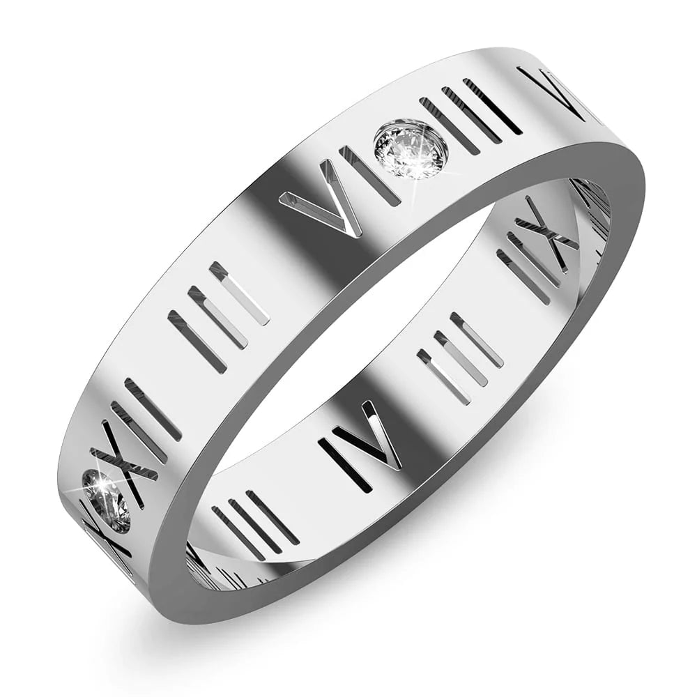 Bullion Gold Romanian Numeral Ring in White Gold