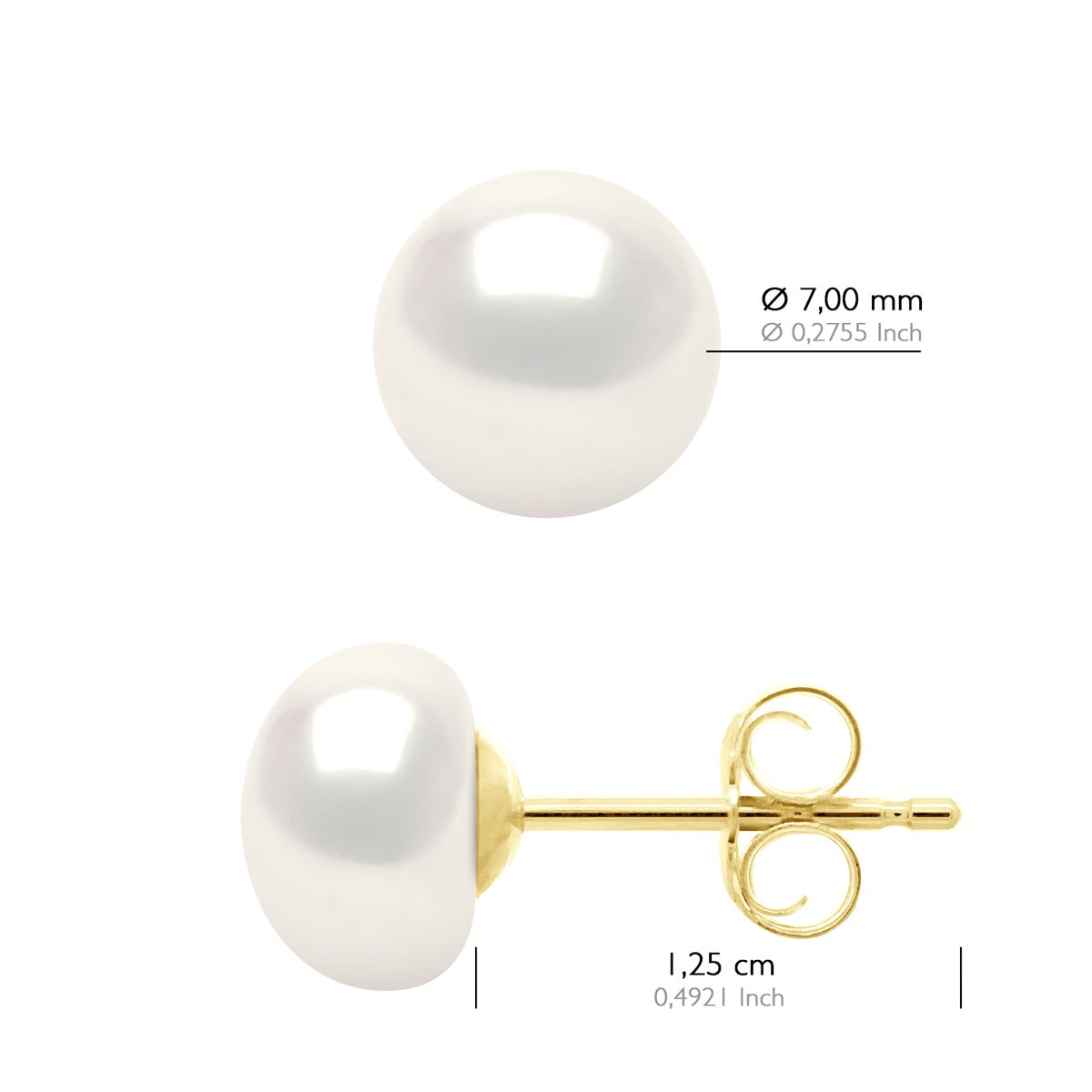 Earrings Real Cultured Freshwater Pearls Button 7-8 mm - Natural White - Longueur 42 cm