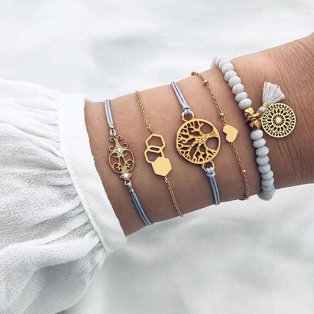 Bohemian 5-Piece Charm Bead Bracelet Set