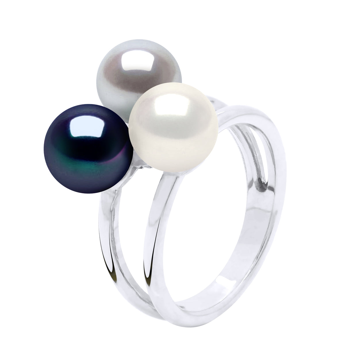 Ring "Trilogie" Bulk - Natural White + Grey (Pearl Grey) + Black "Tahitian Style" - Longueur 42 cm