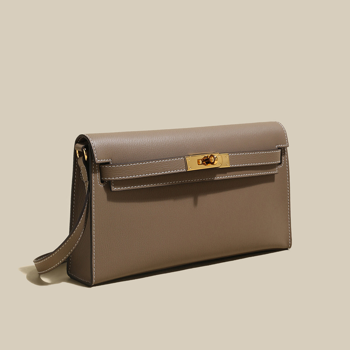 Camille Palm-Grain Calfskin Shoulder Bag - Taupe