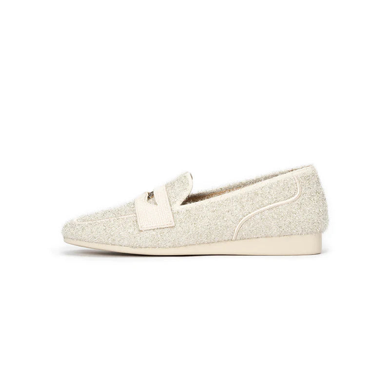 Versatile Soft Sole Slip On Tweed Loafers - Ivory