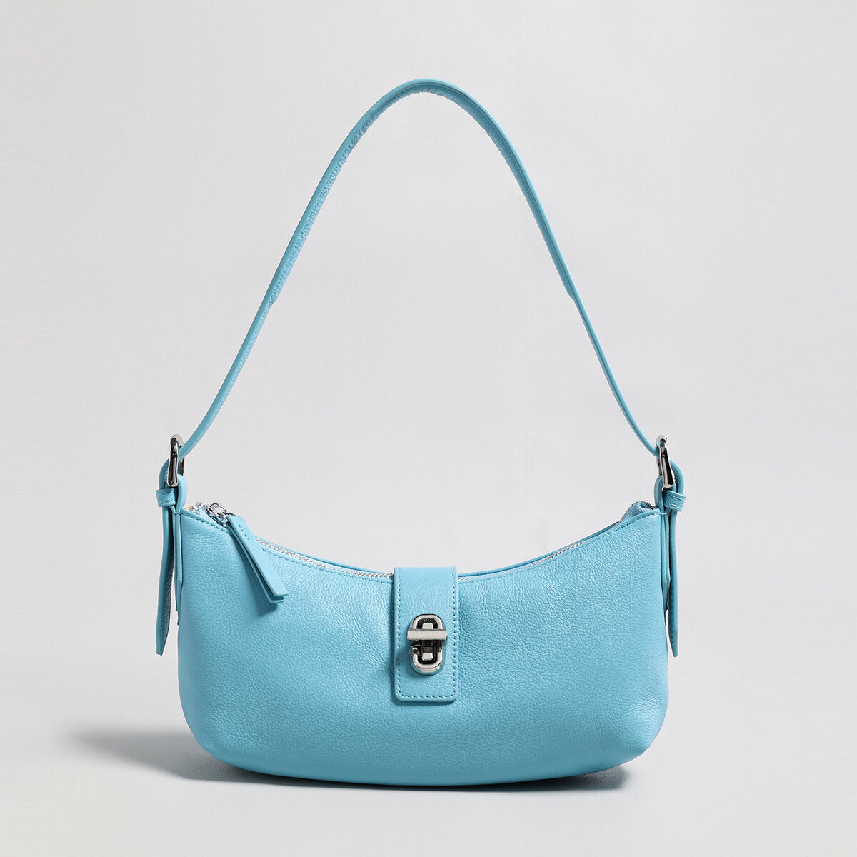 Turn-Lock Crescent Baguette Bag - Blue