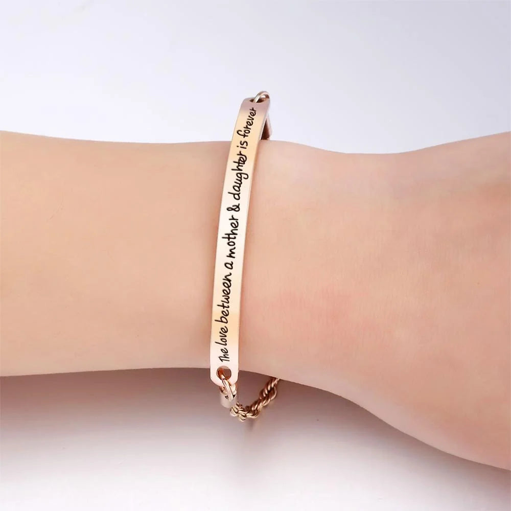 Bullion Gold Mother's Love Inscriptions Rose Gold Bar Bracelet