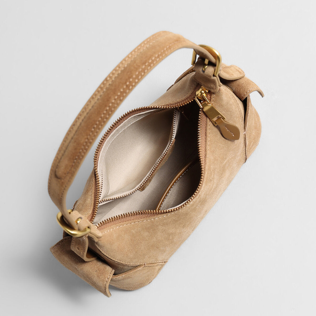 Suede Leather Retro Underarm Bag - Apricot