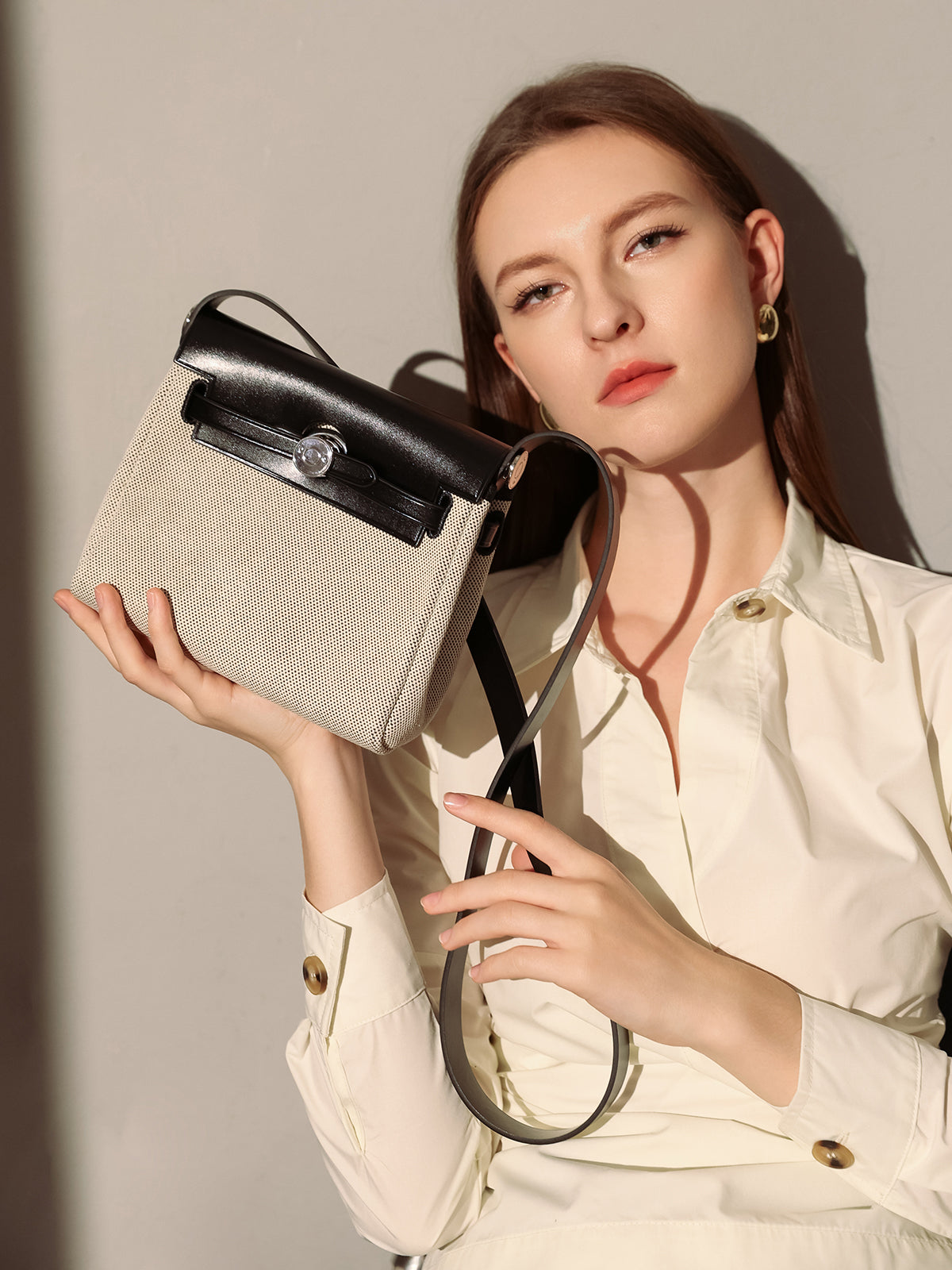 Monet Mini Canvas & Leather Crossbody Bag - Black