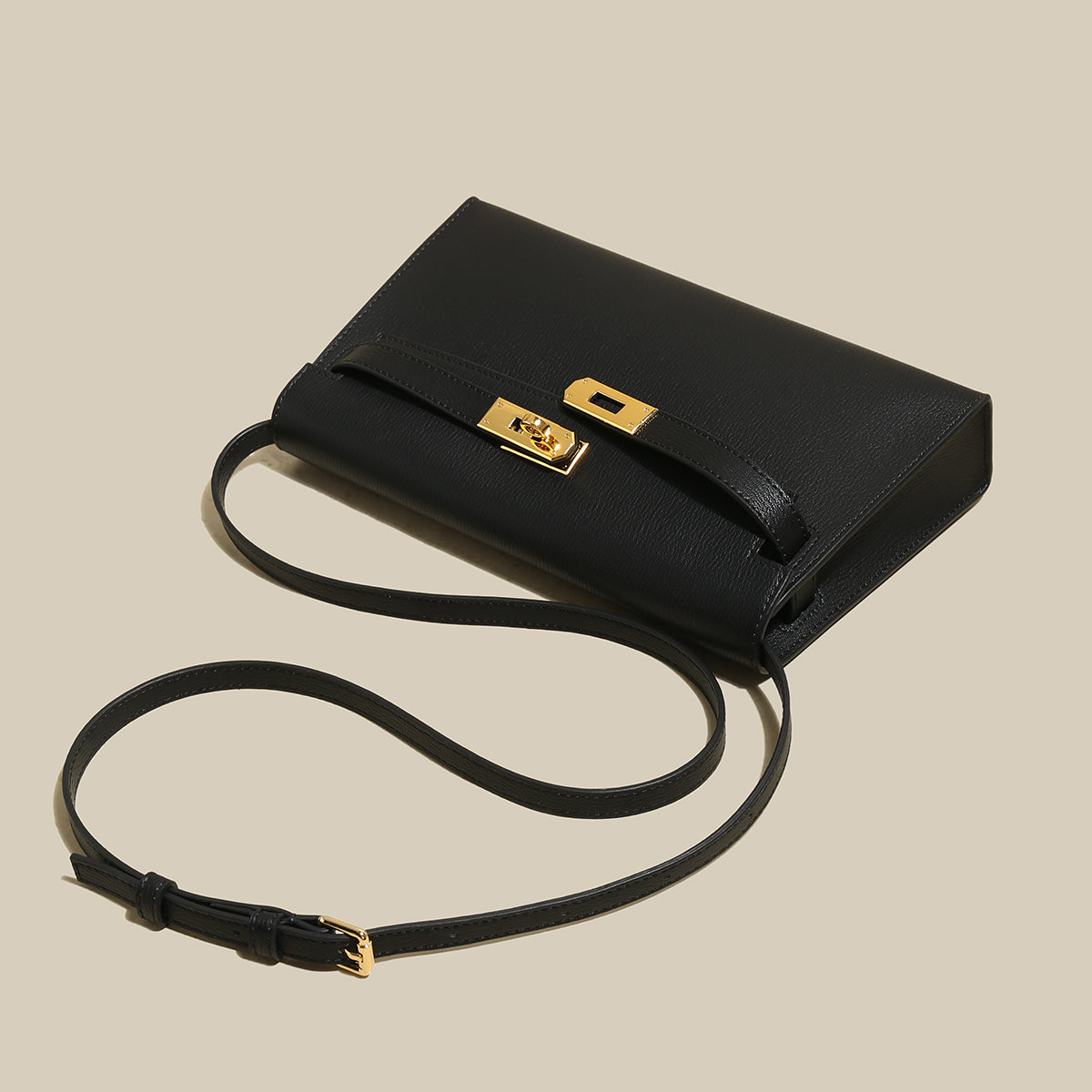 Camille Palm-Grain Calfskin Shoulder Bag - Black
