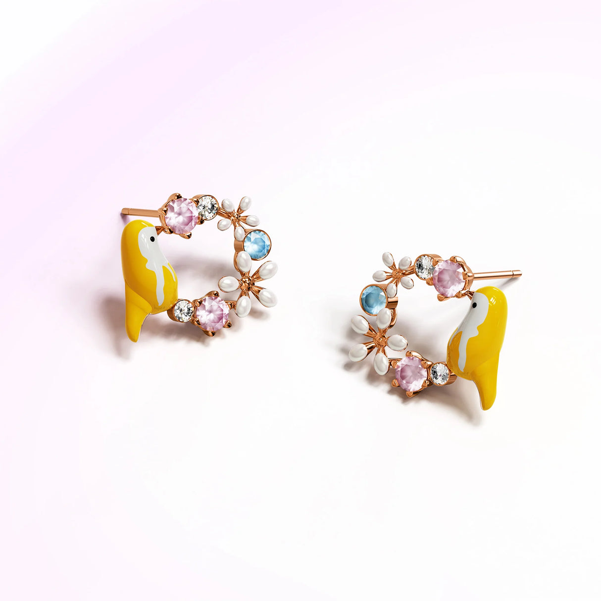 Krystal Couture Yellow Bird and Multicolour Floral Austrian Crystal Stud Earrings